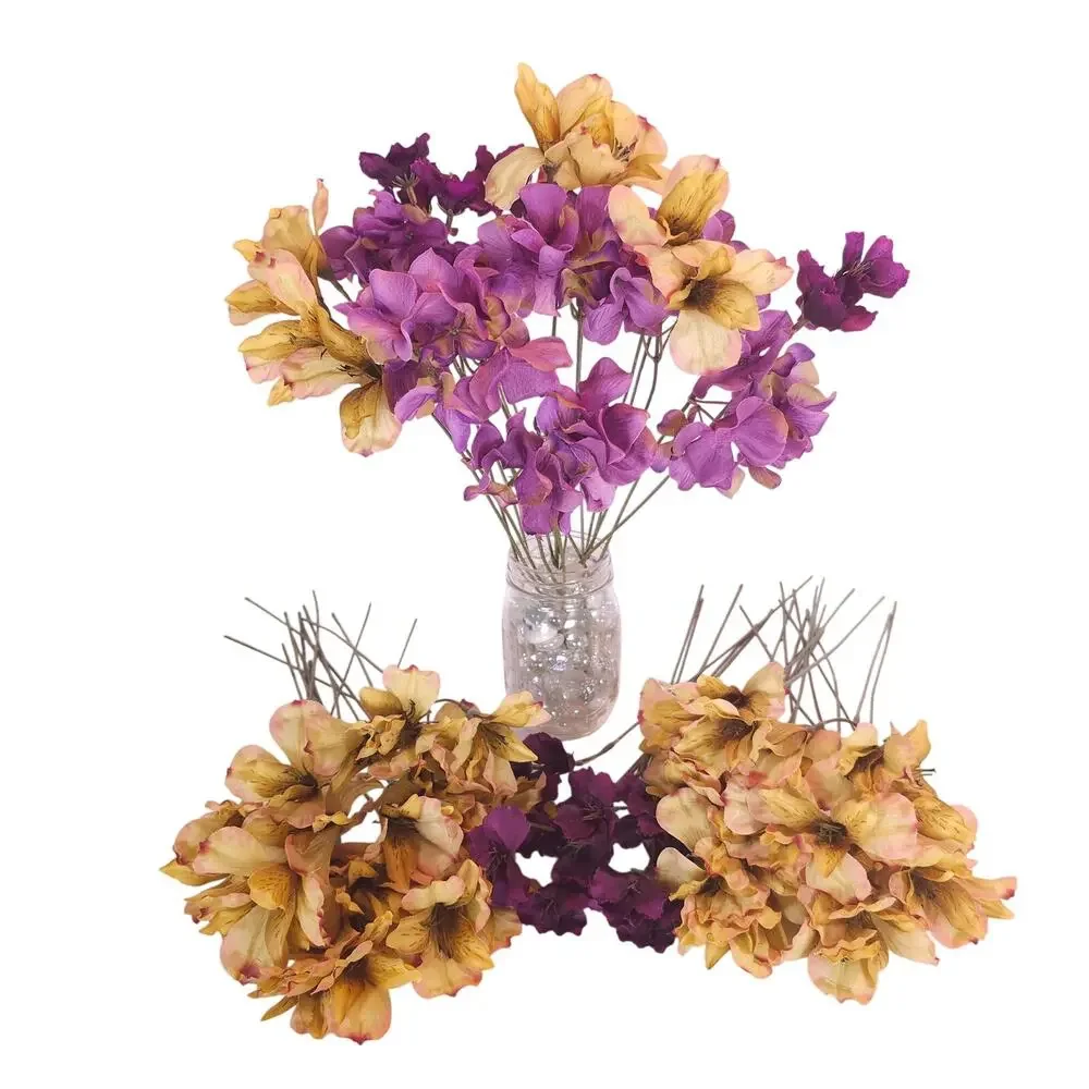Artificial Silk Flower Stems Beige Purple Floral Craft Wedding Decor Lot of 53